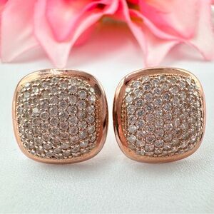 Rose Gold Vermeil Over 925 Sterling Silver Cubic Zirconia CZ Pave Stud Earrings